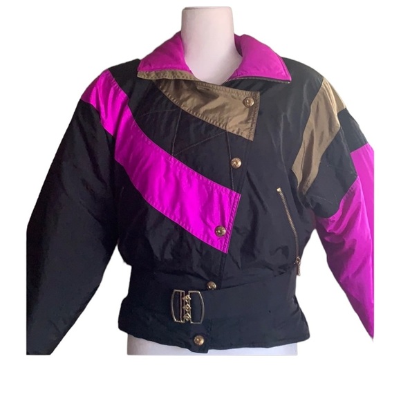 FERA SKI WEAR puffer jacket size 8 black pink snow winter clip - Picture 1 of 16